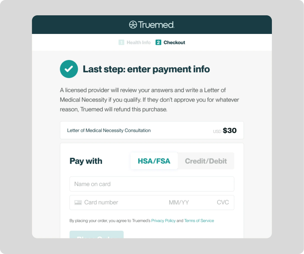 Complete checkout through Truemed